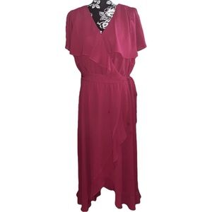Lane Bryant Ruffled High-Low Maroon Surplice Dress